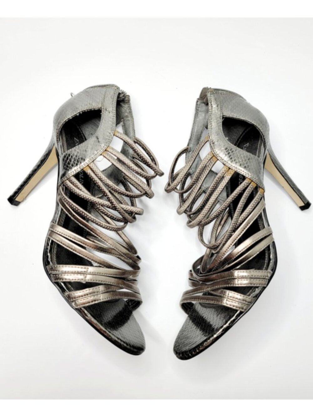 Enzo Angiolini Size 7 Metallic Gray Stiletto Strappy Heels - Picture 2 of 5